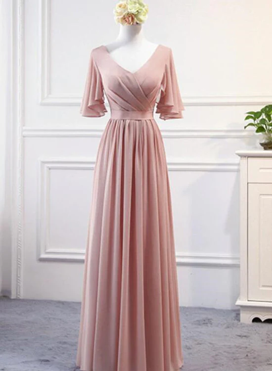 Pink Chiffon Bridesmaid Dresses ,Long Formal Gowns, Pink Party Dresses