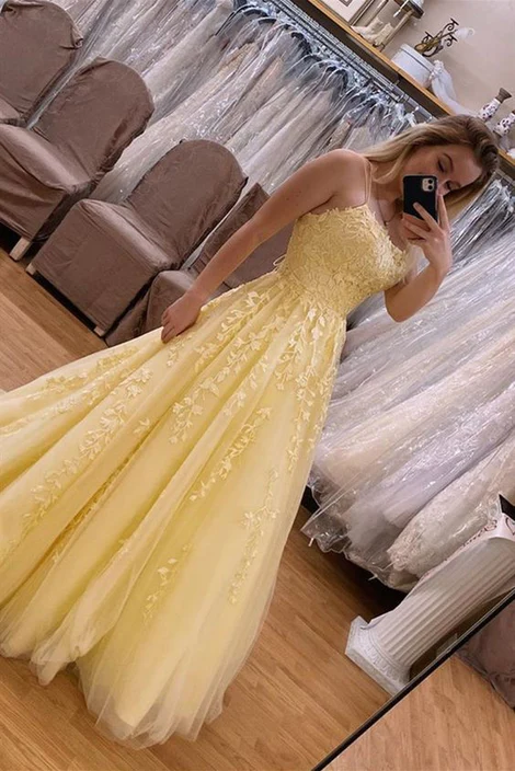 Yellow Lace Prom Dresses Long, Formal Dress, Pageant Dance Dresses, School Party Gown fg2088