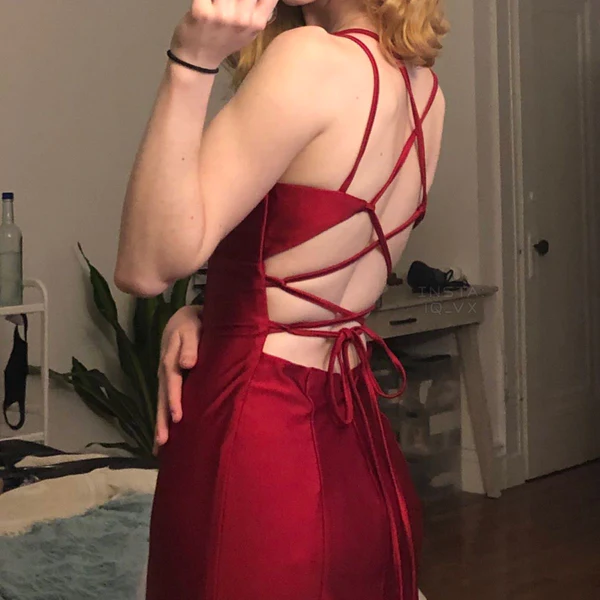 Burgundy mermaid long prom evening dress - View 2 | FashionDia