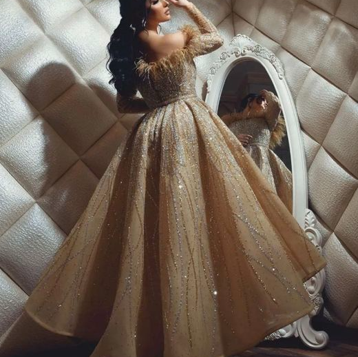 Gold prom dress long party dress