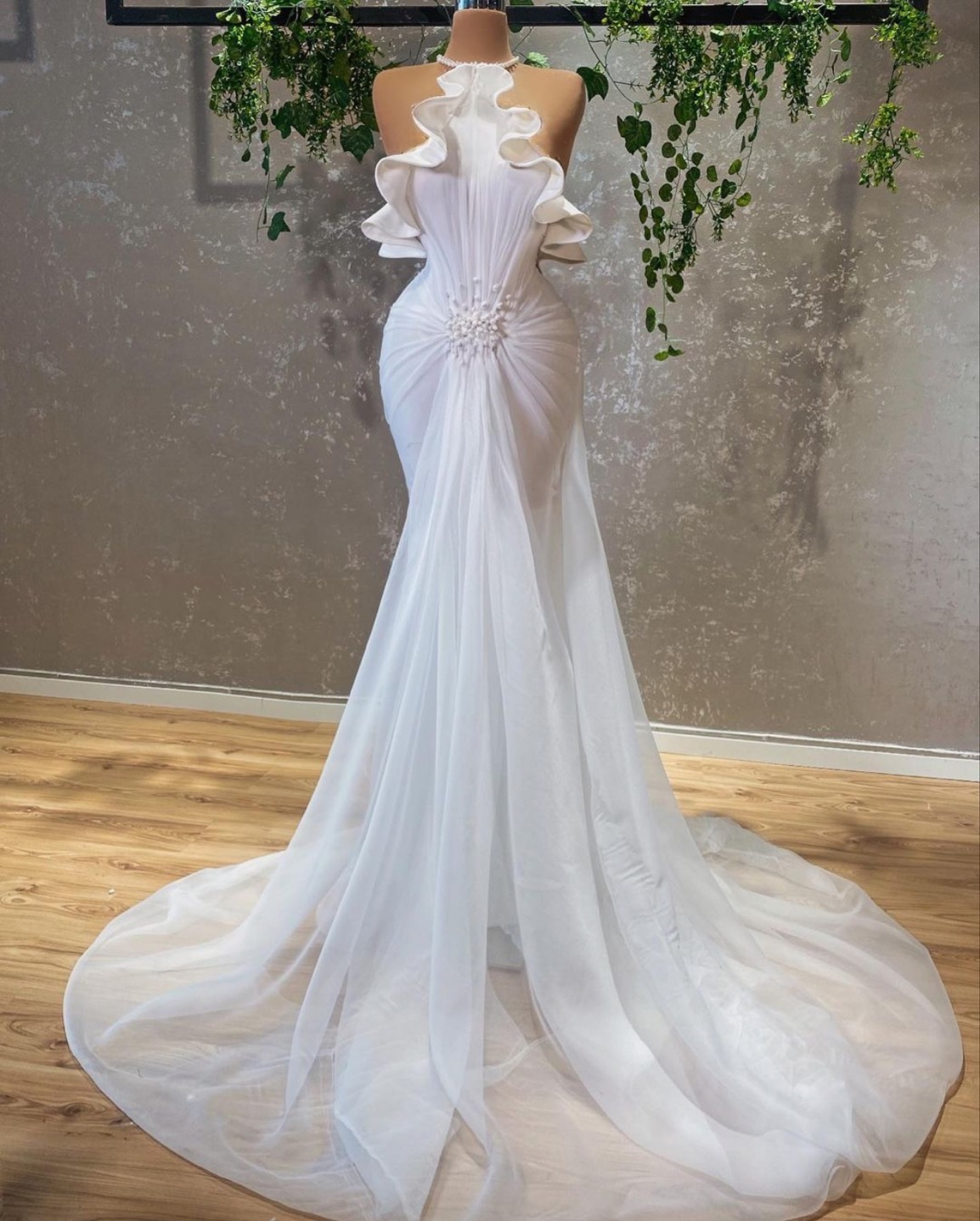 white evening dress, tiered evening dress, formal party dress wedding dress, bridal gown