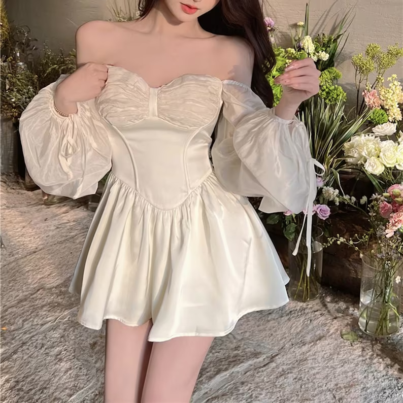 Puff Sleeve Mini Dress,French Fairy Dress Homecoming Dress - View 2 | FashionDia