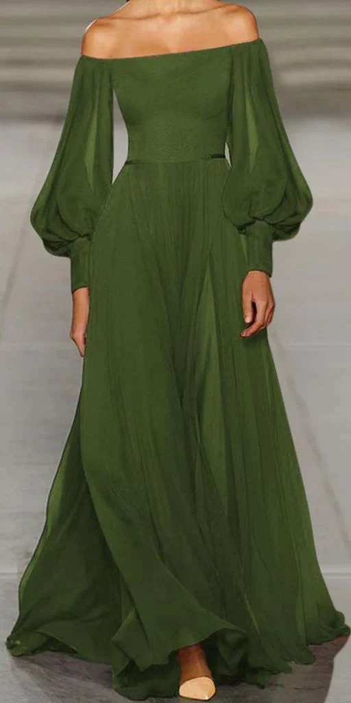 Elegant Sexy Strapless Tube Top Solid Color Lantern Sleeve Chiffon Dress