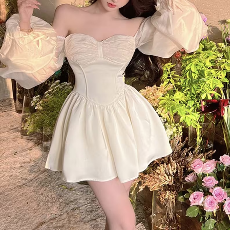 Puff Sleeve Mini Dress,French Fairy Dress Homecoming Dress - FashionDia
