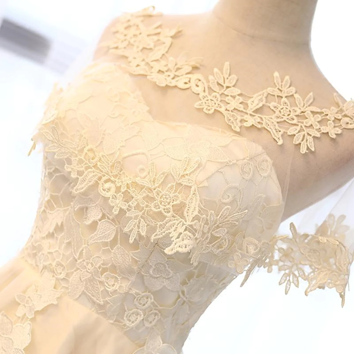 High-Low Short Light Champagne Lace Prom Dresses, High-Low Light Champagne Lace Homecoming Dresses, Champagne Lace Formal Evening Dresses - View 3 | FashionDia