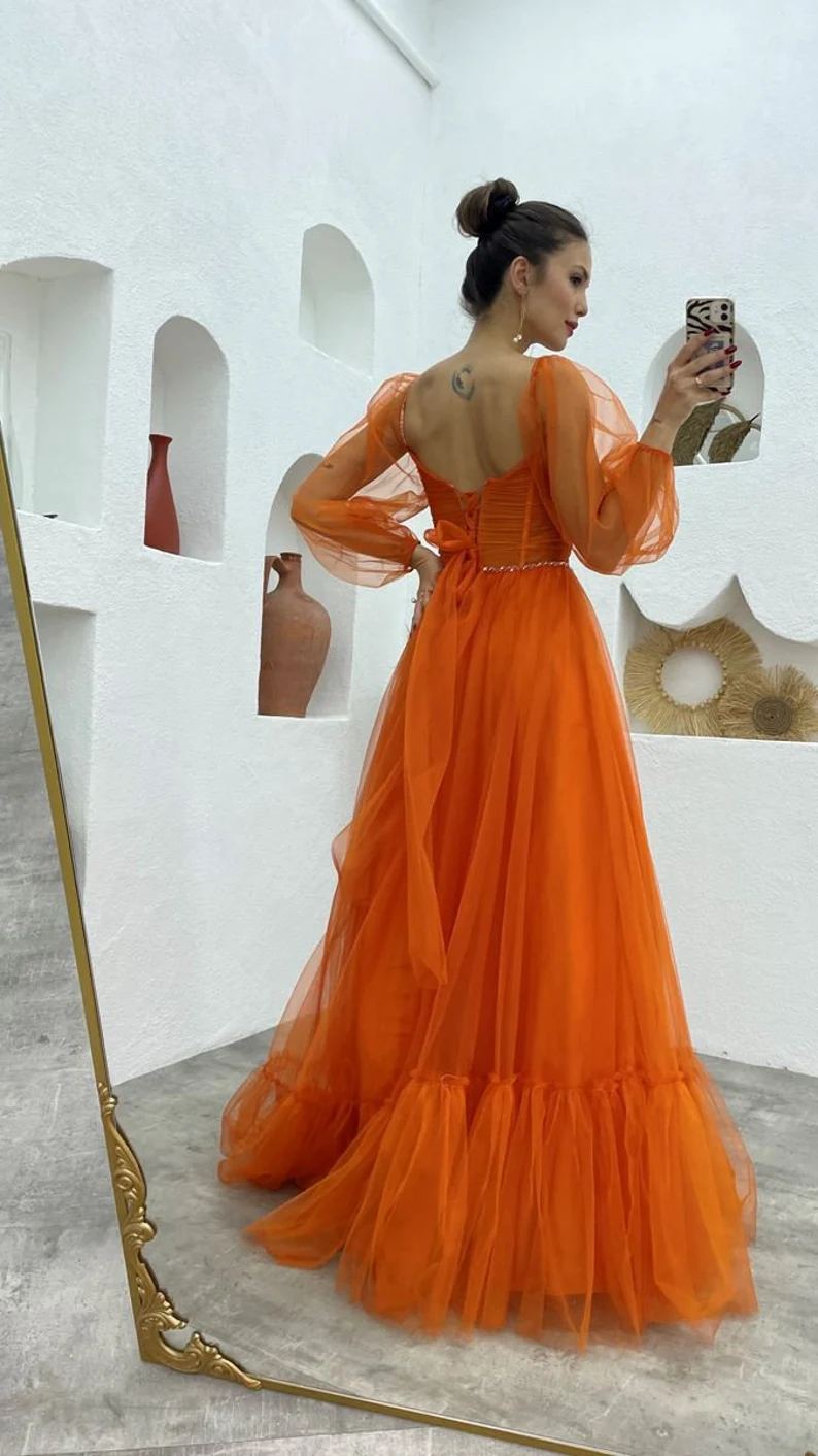 Prom dress fairy, corset burnt orange prom dress, photoshoot dress, prom ball gown