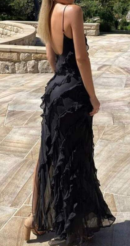 black sexy long prom dress