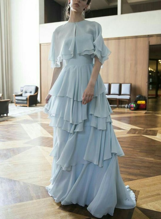 Light blue long prom dress, fashion evening dress