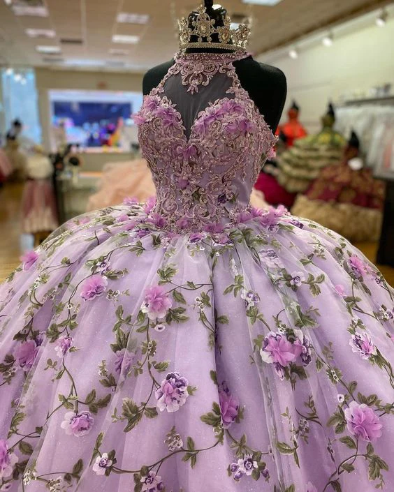 Purple A-line Ball Gown With Flowers,Purple Sweet 16 Dress - View 2 | FashionDia