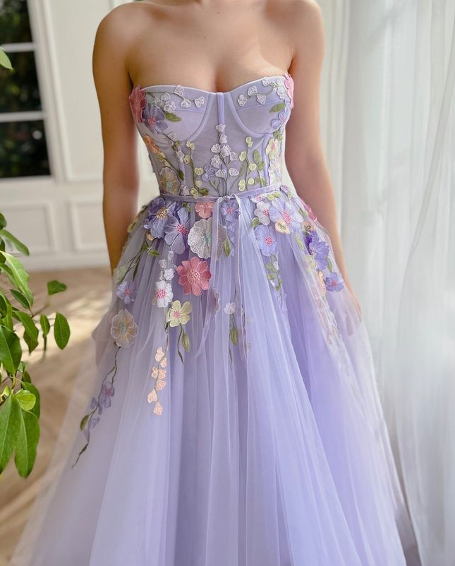 Lavender Floral Gown long prom dresses, evening dresses,party dresses, formal dress - View 2 | FashionDia