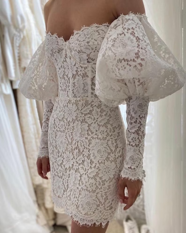 Custom Short Dresses, Lace Wedding Dress - VelvetHem