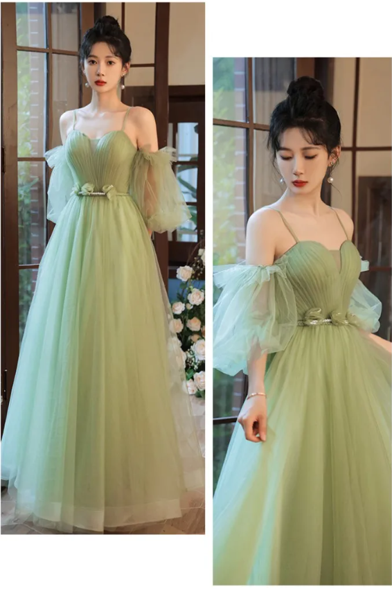 green tulle A-Line long prom dress, green tulle formal dress - View 4 | FashionDia
