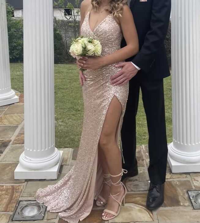 Light champagne sequin prom dresses, evening dresses,party dresses, sexy formal dress - View 6 | FashionDia