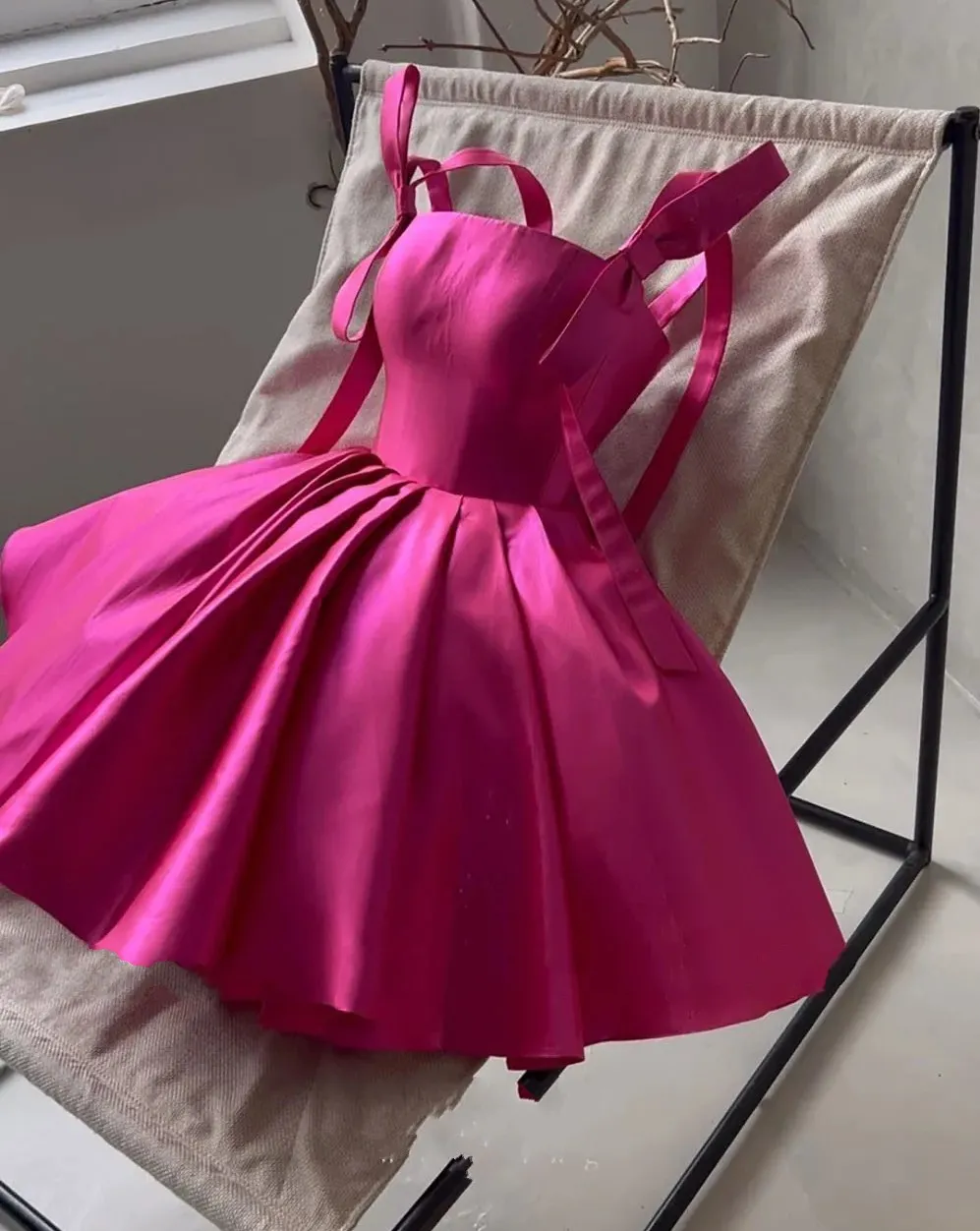 A-Line Mini Prom Party Dress Bow Straps Satin Graduation Prom Ball Gown Short Cocktail Evening Gowns - FashionDia