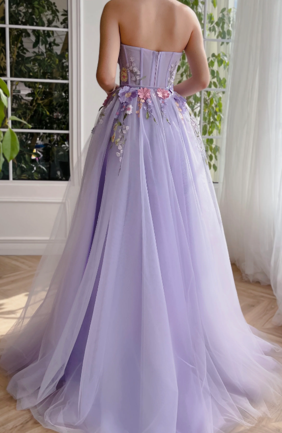 Lavender Floral Gown long prom dresses, evening dresses,party dresses, formal dress - View 3 | FashionDia