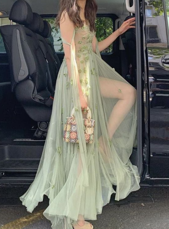 Green long prom dress Evening Gown Party Dress - VelvetHem