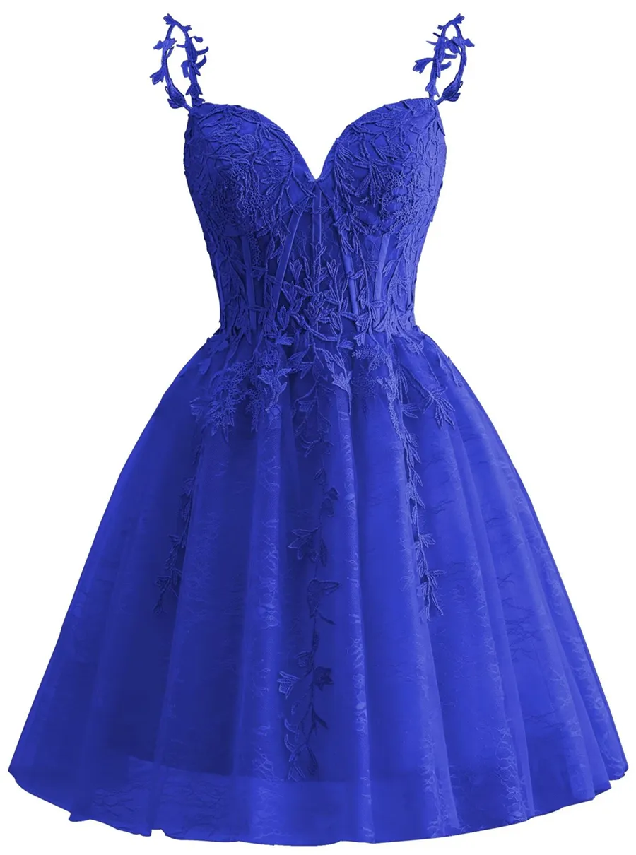 Spaghetti Strap Lace Homecoming Dresses for Teens 2024 Tulle Short Prom Dress Cocktail Gowns - View 2 | FashionDia