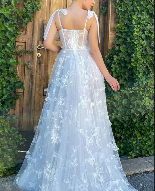A-Line Appliques High Slit Floral Sleeveless Long Prom Formal Dress with Pockets - View 3 | FashionDia