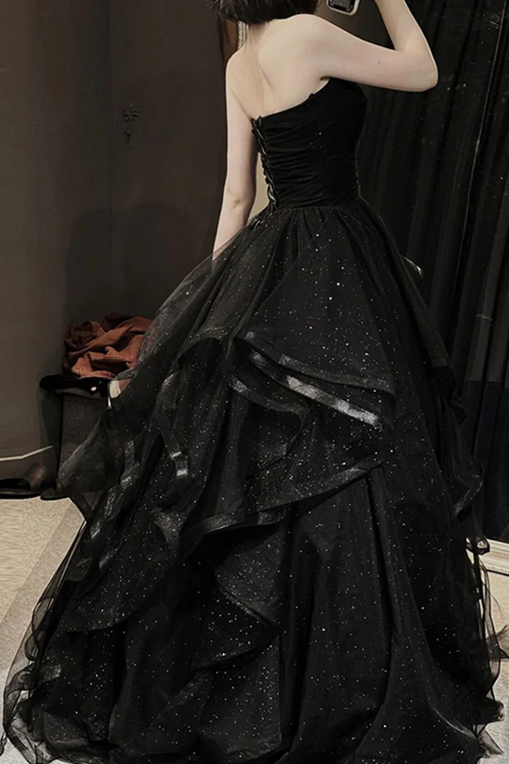 Black Sweetheart Tulle Layers Ball Gown Formal Dresses, Black Evening & Prom Dress - View 2 | FashionDia
