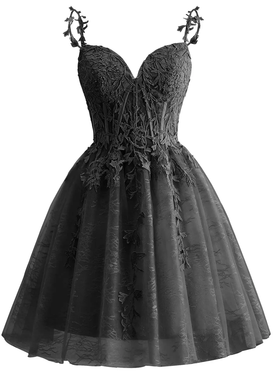 Spaghetti Strap Lace Homecoming Dresses for Teens 2024 Tulle Short Prom Dress Cocktail Gowns - View 4 | FashionDia