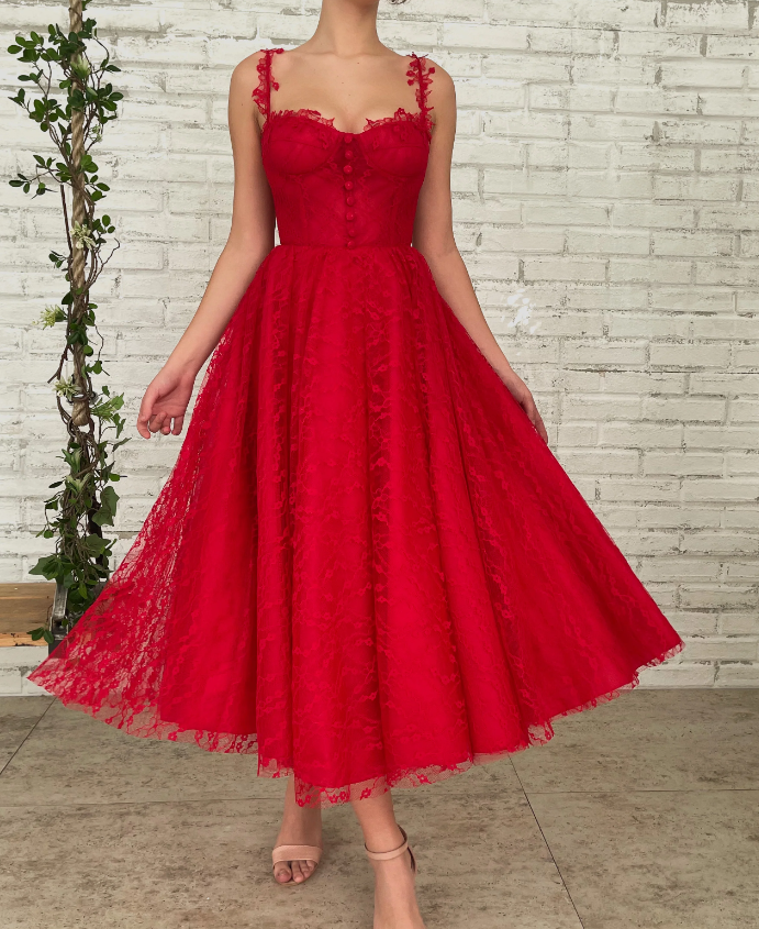 Red Lace Party Prom Dress Tulle Sweet 16 Gown - View 2 | FashionDia