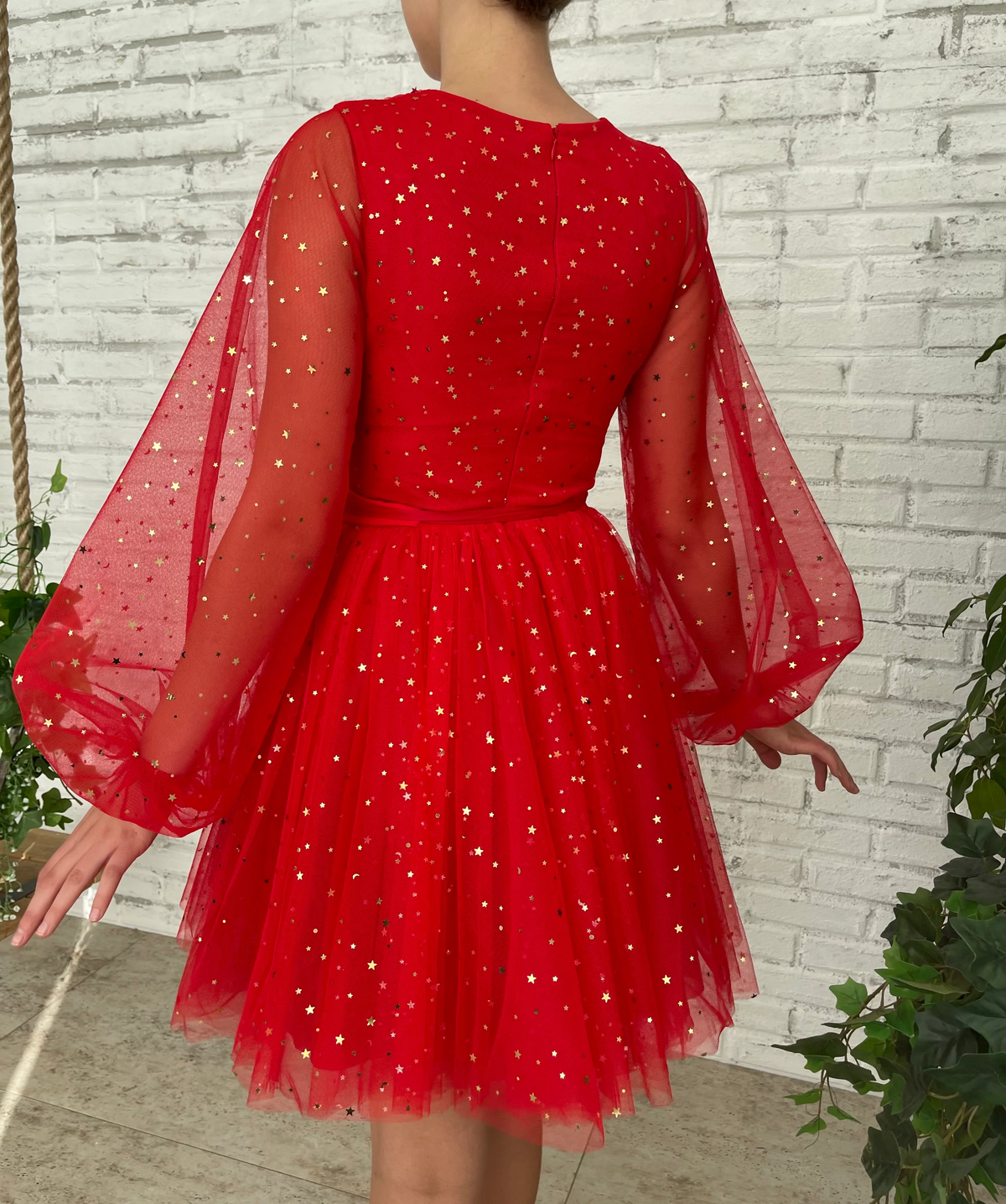 Long Sleeves Short Red Prom Dresses, Red Long Sleeves Short Formal Graduation Dresses homecoming dress - View 3 | FashionDia