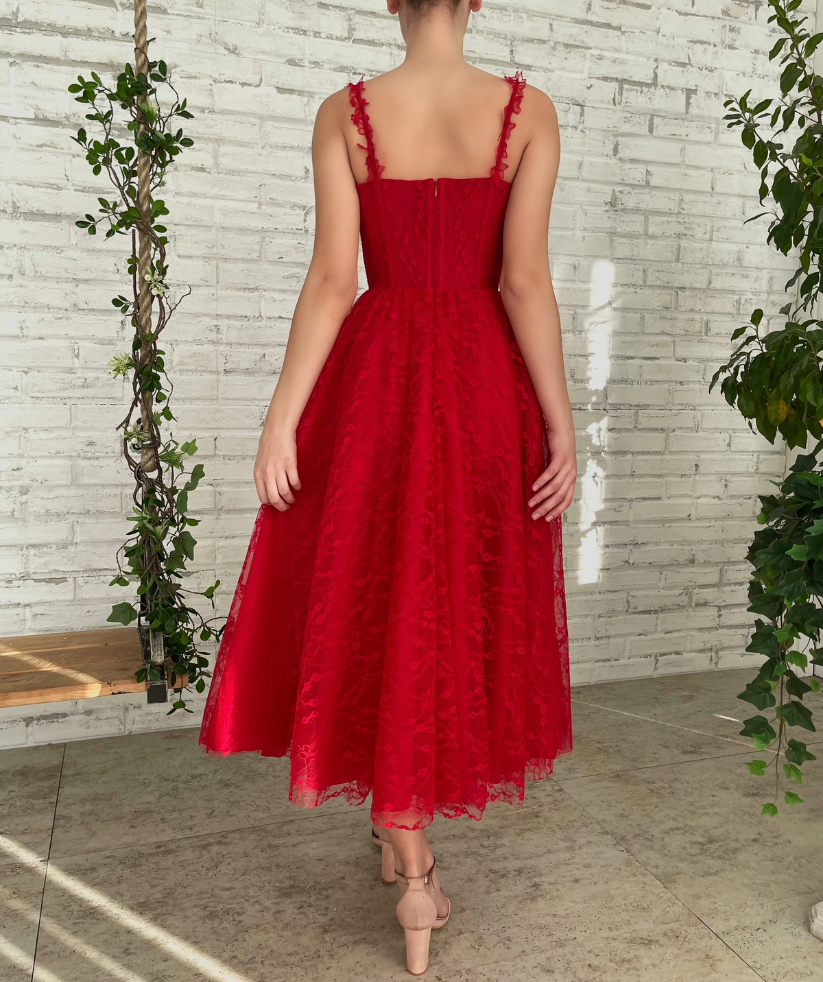 Red Lace Party Prom Dress Tulle Sweet 16 Gown - View 3 | FashionDia