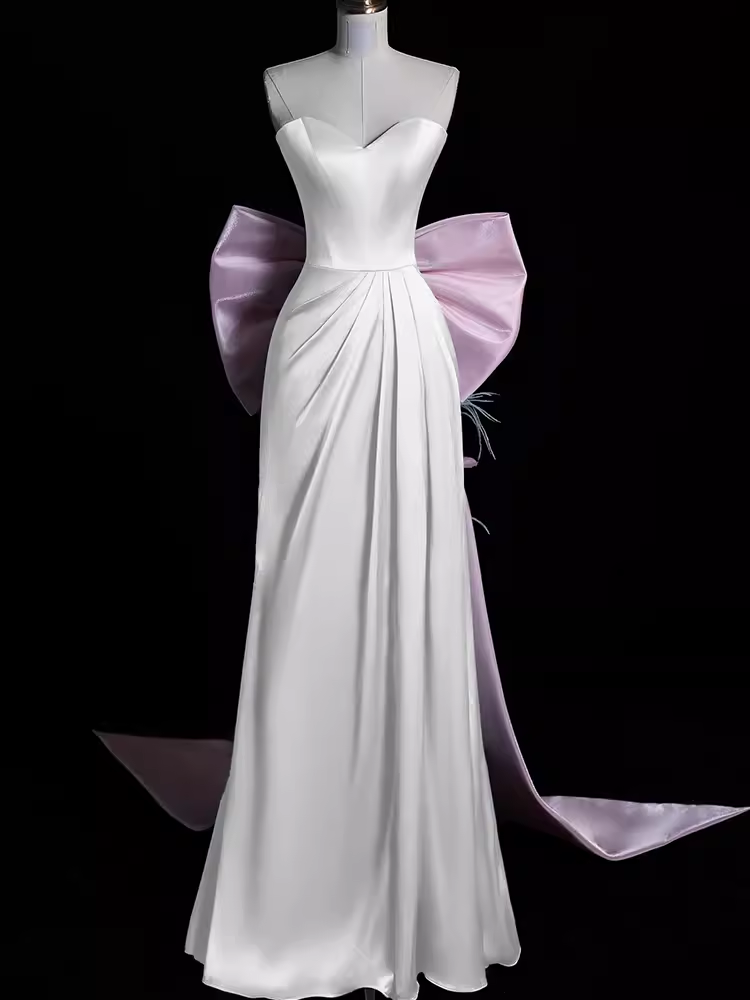 Sexy A-Line Strapless Satin Long Prom Dresses - FashionDia