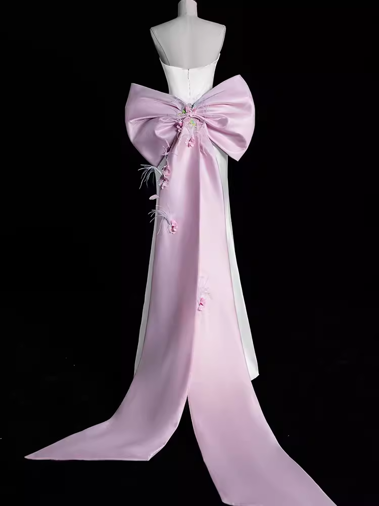 Sexy A-Line Strapless Satin Long Prom Dresses - View 3 | FashionDia