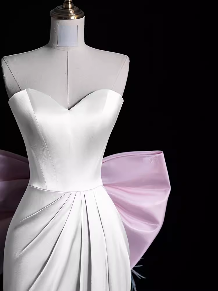 Sexy A-Line Strapless Satin Long Prom Dresses - View 4 | FashionDia
