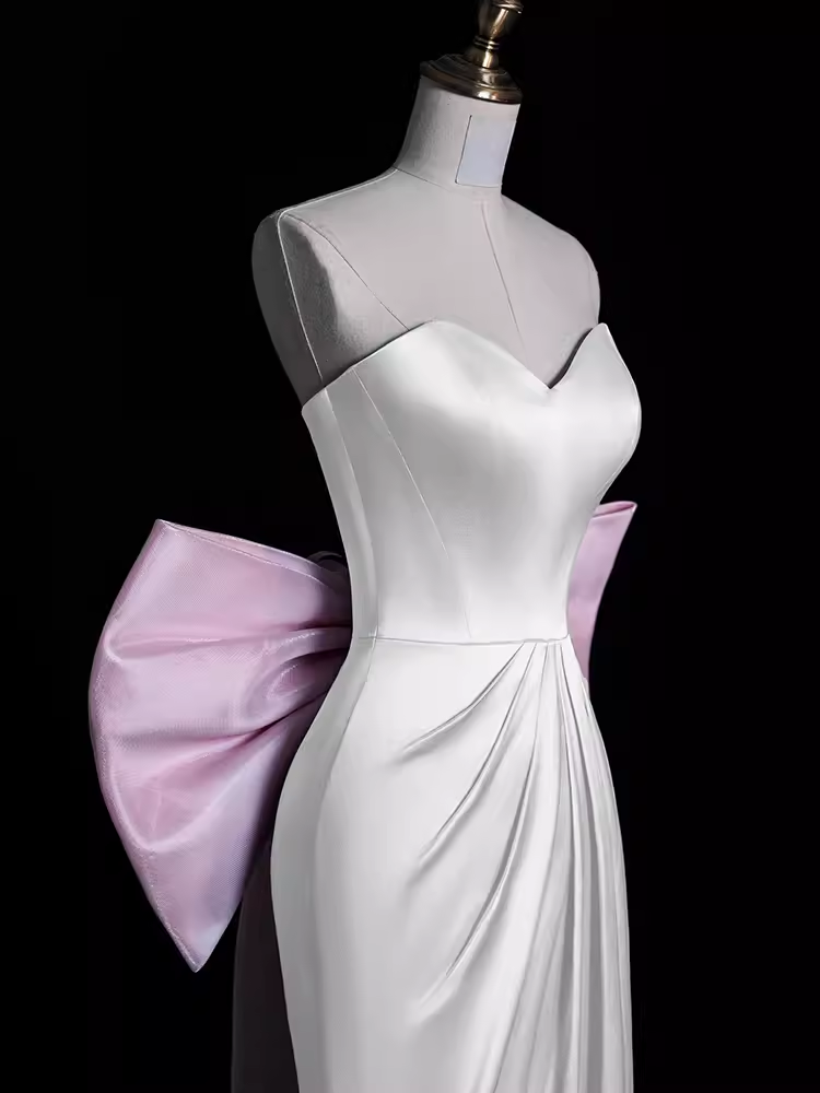 Sexy A-Line Strapless Satin Long Prom Dresses - View 5 | FashionDia