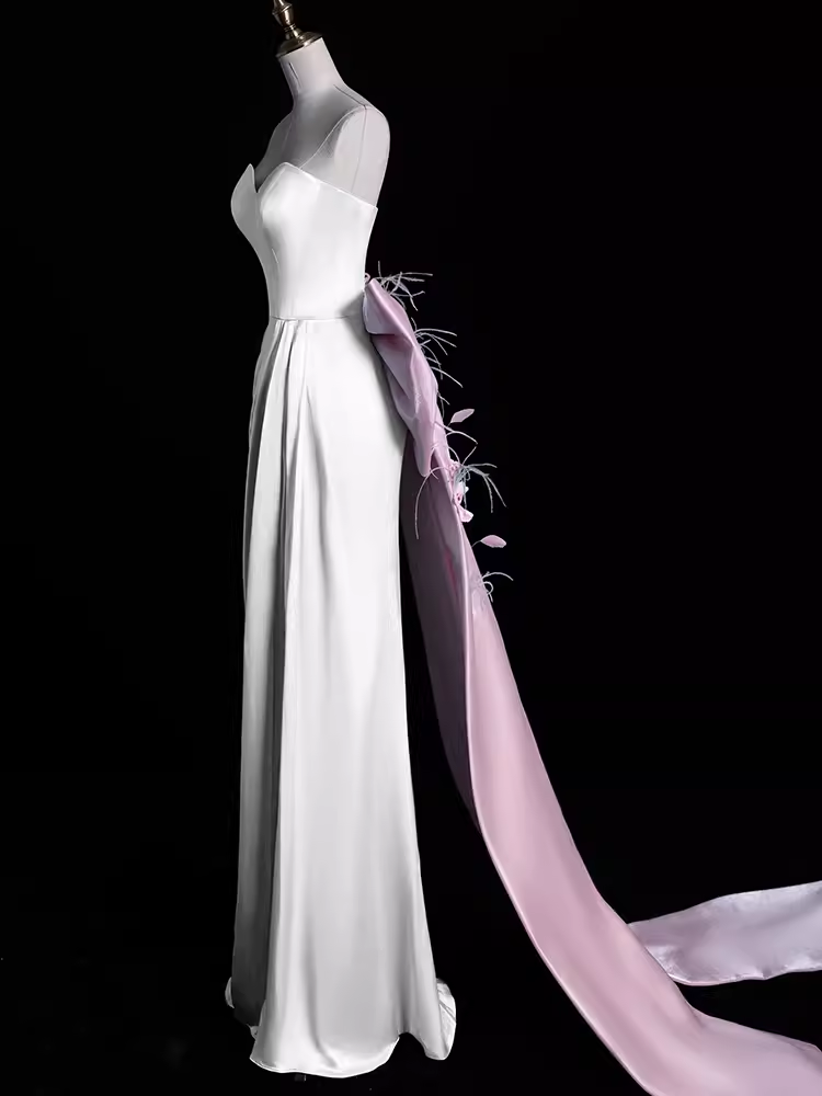 Sexy A-Line Strapless Satin Long Prom Dresses - View 2 | FashionDia