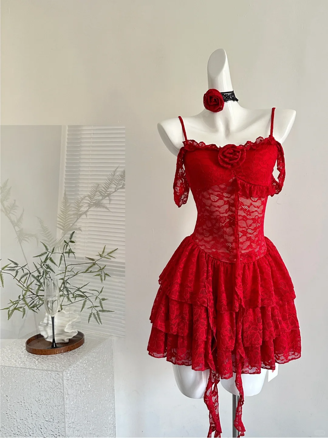 Stylish Red Lace Layered Homecoming Dress Spaghetti Strap Cocktail Dress Party Dress - FashionDia