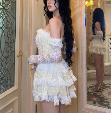 Sweet Sweetheart Neck Light Yellow Lace Layered Short Birthday Dress Formal 8th Grade Homecoming Dress - View 4 | FashionDia