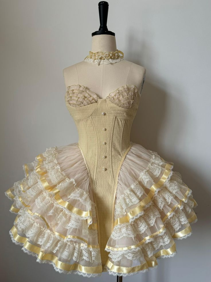 Sweet Yellow Sweetheart Neck Lace Layered A Short Party Dress 18th Birthday Outfits - View 3 | FashionDia