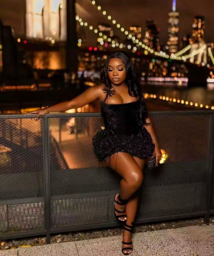 Sexy Black Satin Rose Halter Cocktail Dress Sheath Short Birthday Dress Homecoming Dress - View 5 | FashionDia