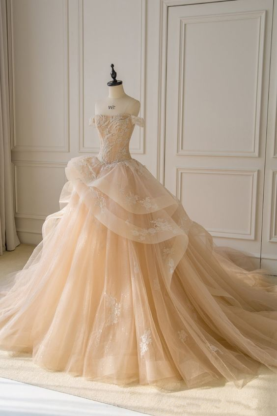 Off The Shoulder Light Champagne Ball Gown Stunning Sweet 16 Dress Y450 - VelvetHem