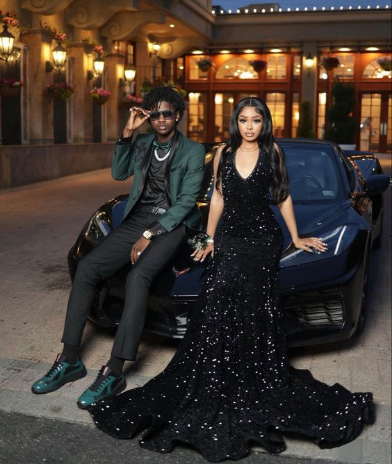 Elegant Black Sequins Mermaid Evening Dress Black Evening Gown Y6486 - VelvetHem