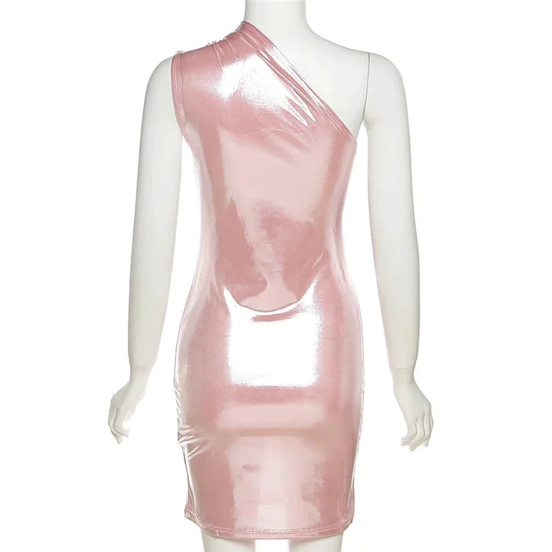 Sexy Dress Women One Shoulder Dress Solid Color Sleeveless Homecoming Dress (ZD12304)