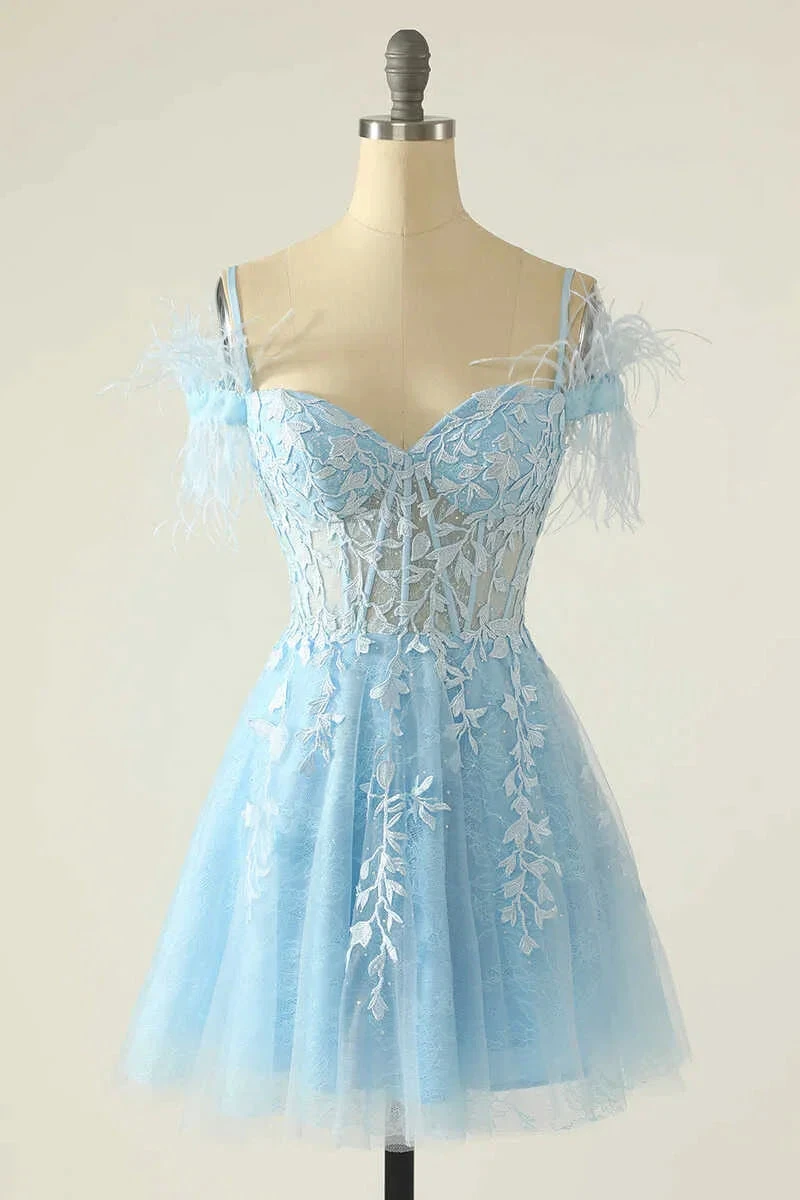 Light Blue Appliques Cold-Shoulder A-Line Short Homecoming Dress (ZD11973)