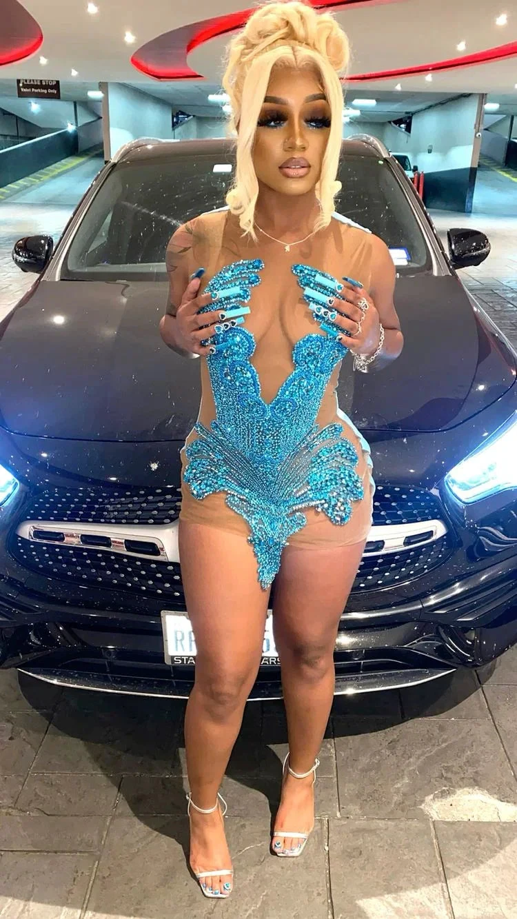 Sexy Blue Sleeveless Homecoming Dress 22nd Birthday Outfit Dress For Black Girls (ZD12744)