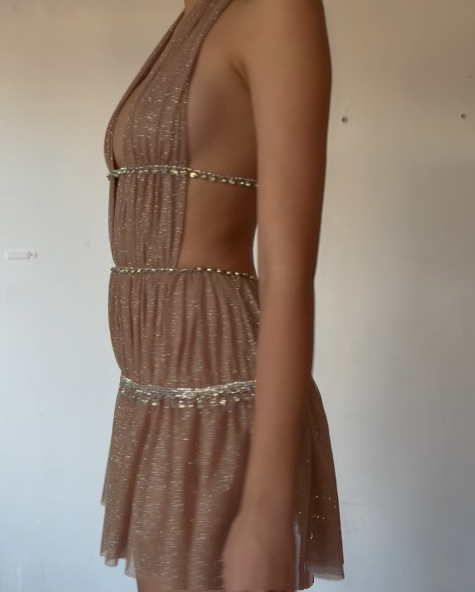 Shiny Halter Deep V Tulle Beaded Short 7th Grade Homecoming Dress Sexy Cocktail Dress - View 4 | FashionDia