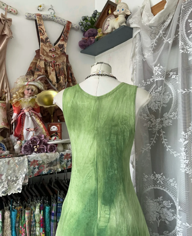 Retro Ombre Green Sleeveless Satin A-Line Long Party Dress Prom Dress - View 2 | FashionDia