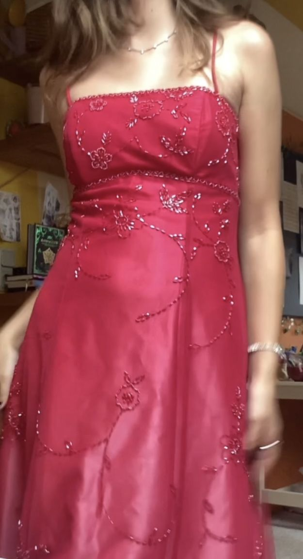 Pretty Spaghetti Straps Hot Pink Tulle Satin Beaded A Line Long Party Dress Formal Evening Gown