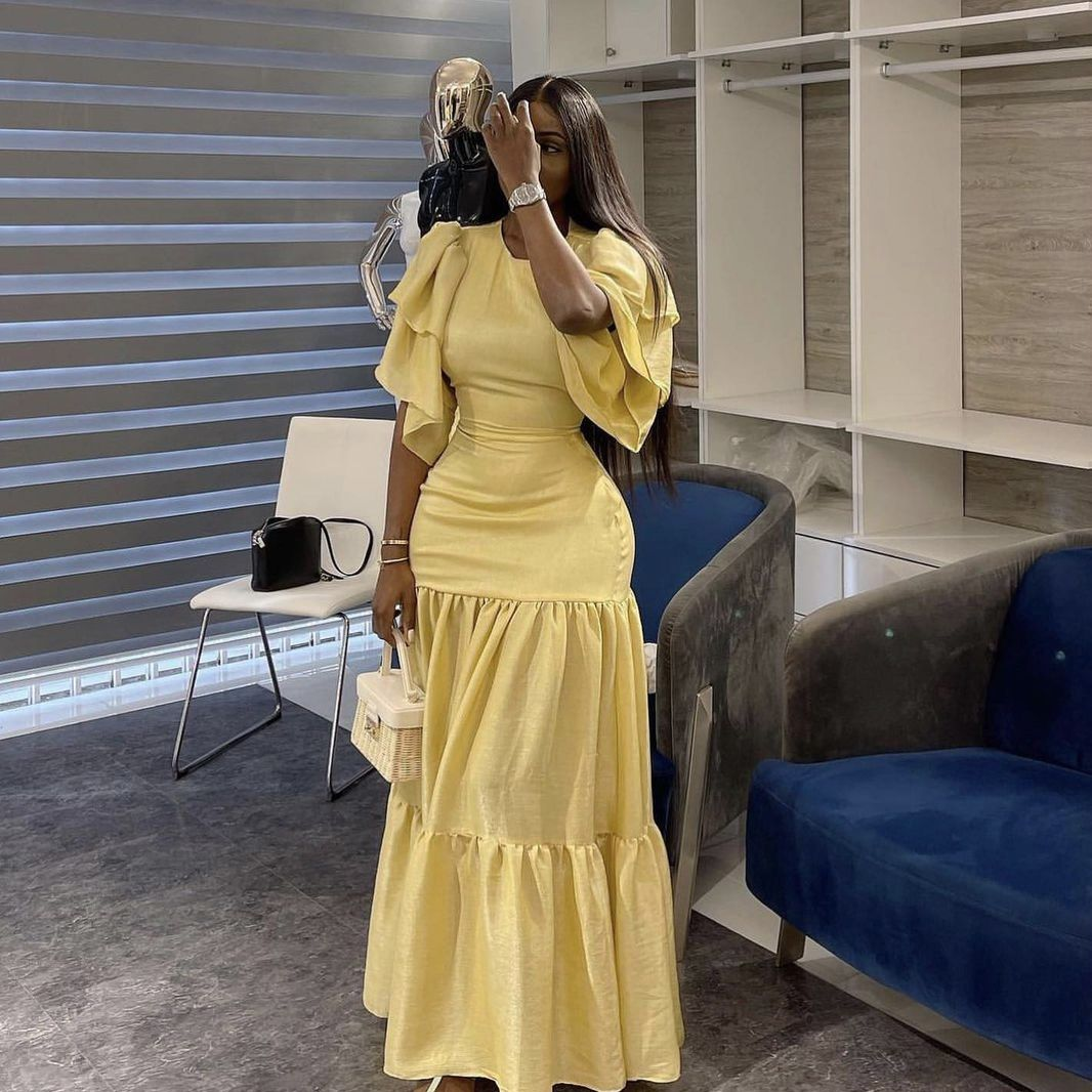 Simple Yellow Long Evening Dress,Yellow Wedding Guest Dress Y4082 - VelvetHem