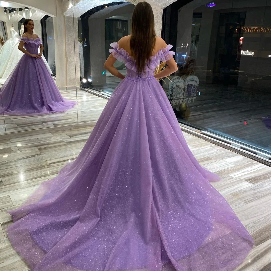 Off-the-Shoulder Tulle Bridal Gown A-Line Princess Prom Wedding Evening Dress - View 2 | FashionDia