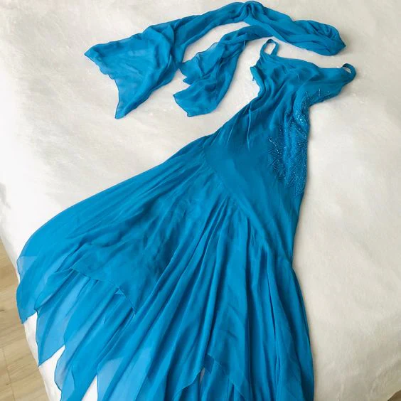 Beautiful Blue Chiffon Beaded Long Prom Dress,Mermaid Party Evening Dress