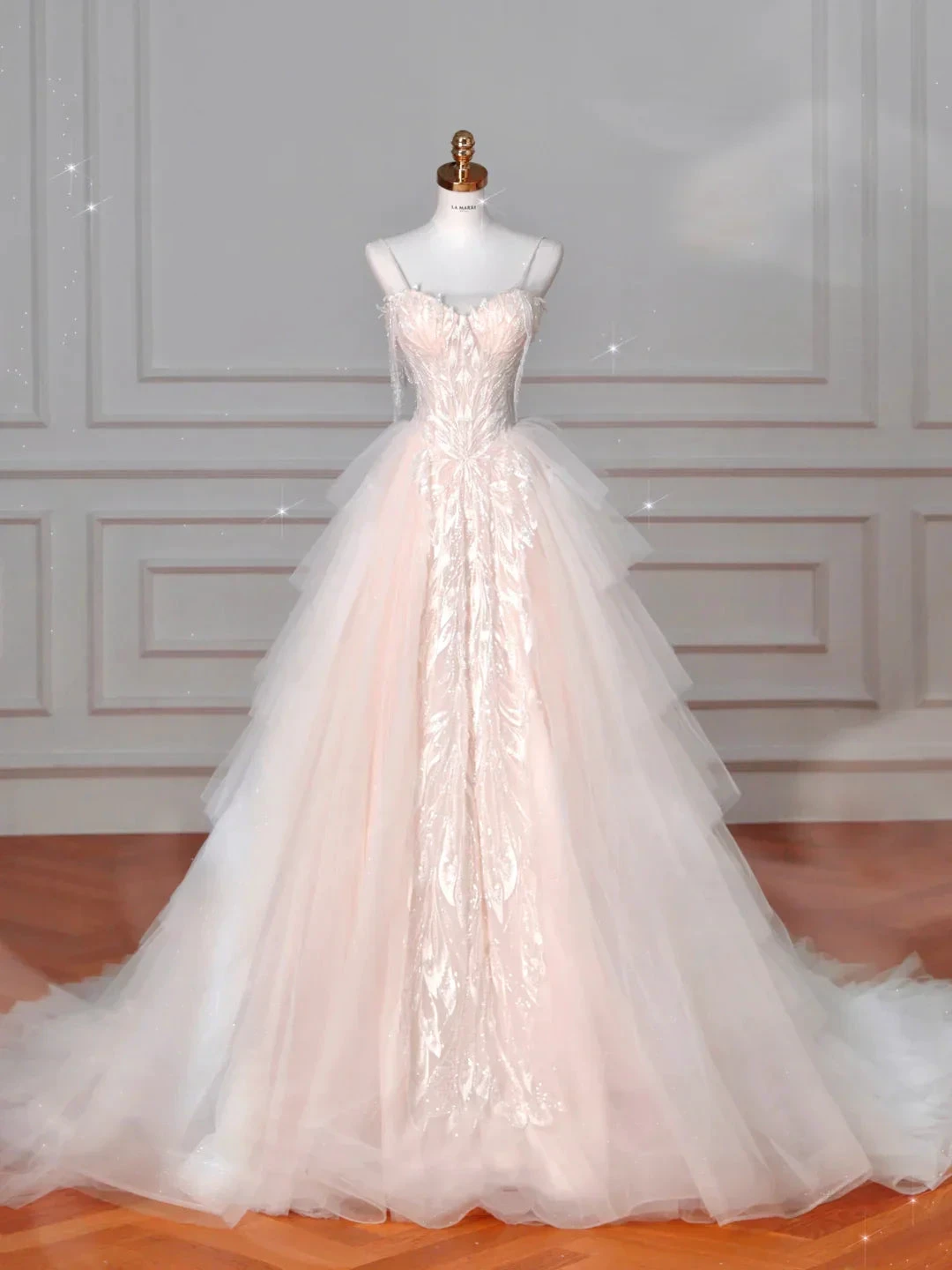 Classy Light Pink Tulle ALine Wedding Dress,Formal Prom Evening Dress (ZD13758)