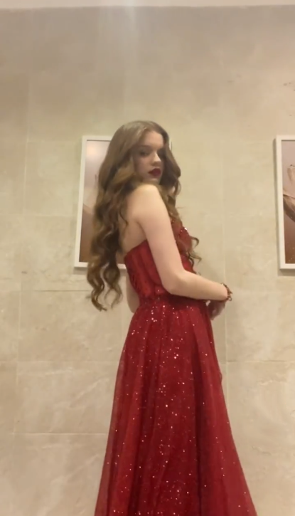 Sparkly Red Strapless Tulle Sequin Slit A Line Long Party Dress Formal Evening Gown