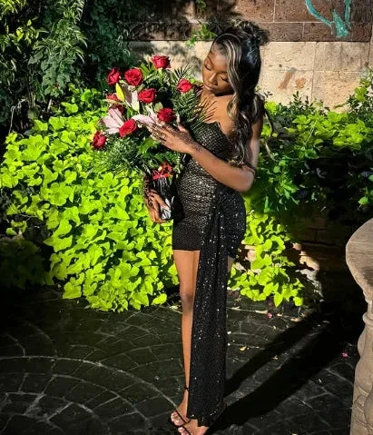 Chic Black Strapless Sheath Homecoming Dress Graduation Dress (ZD11318)